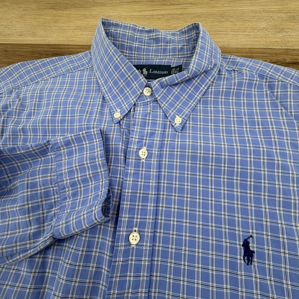 Polo Ralph Lauren Oxford Shirt Men 16.5 32/33 Blue White Check Classic Fit